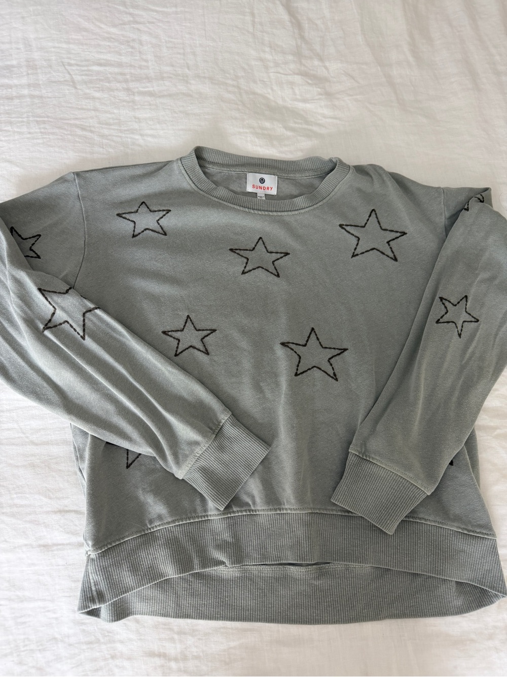 Sundry Sage Green Star Crewneck Sweater